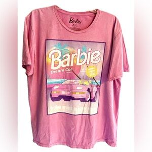 Women’s Barbie T shirt Pink Barbie Dream Car Graphic Pink Tee XL Vintage Barbie